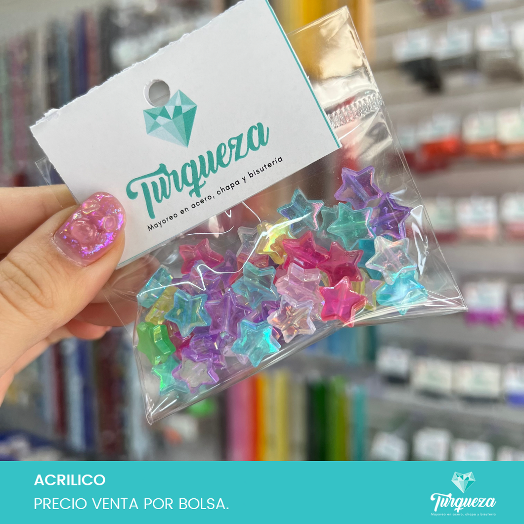 Estrellas Multicolor Semi Transparentes Bolsa 10gr. Acrilico