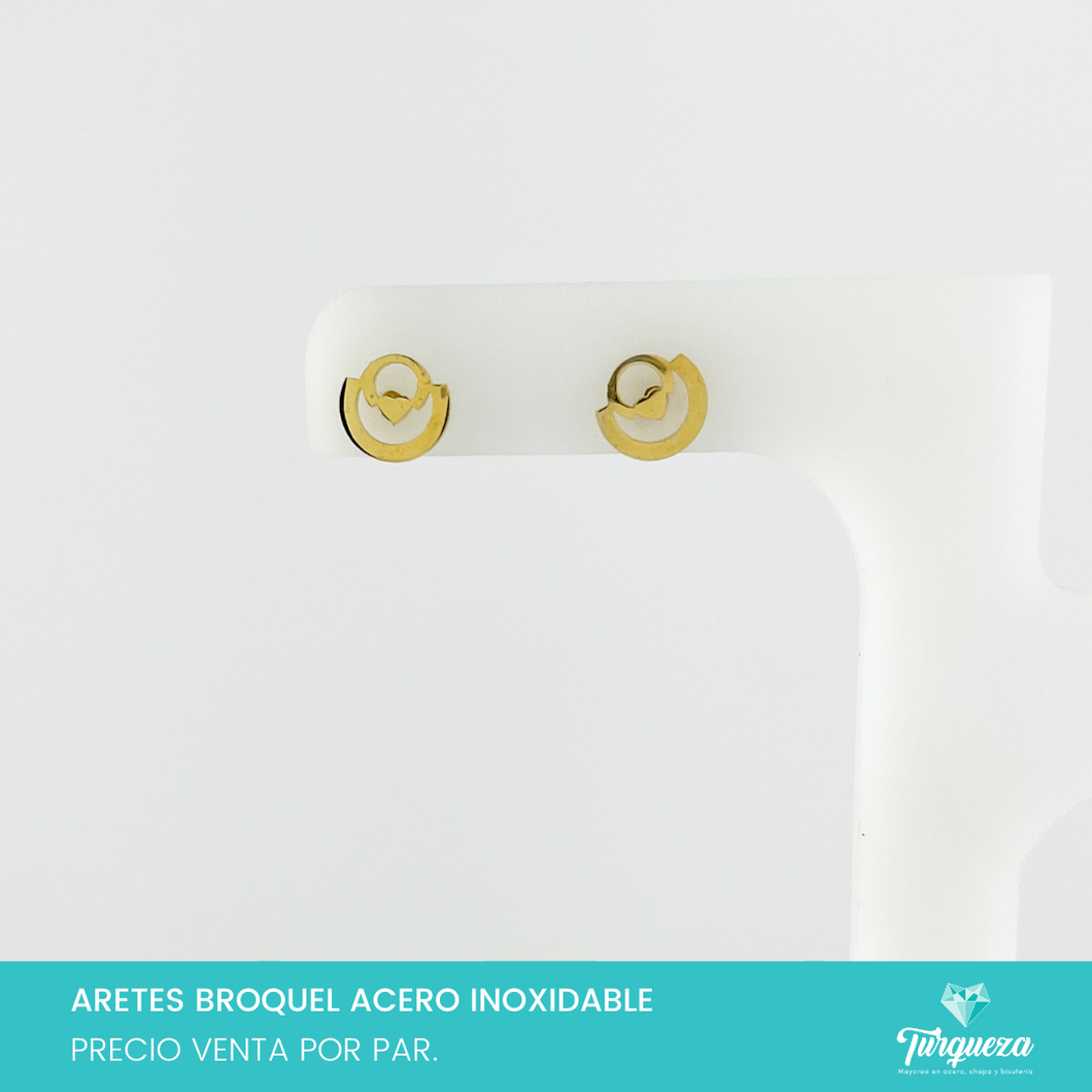 Aretes Broquel Bolsa Dorado Acero Inoxidable