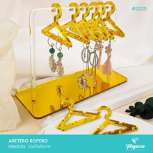 Load image into Gallery viewer, Exhibidor Aretes Ropero Ganchitos de Ropa Dorado Espejo
