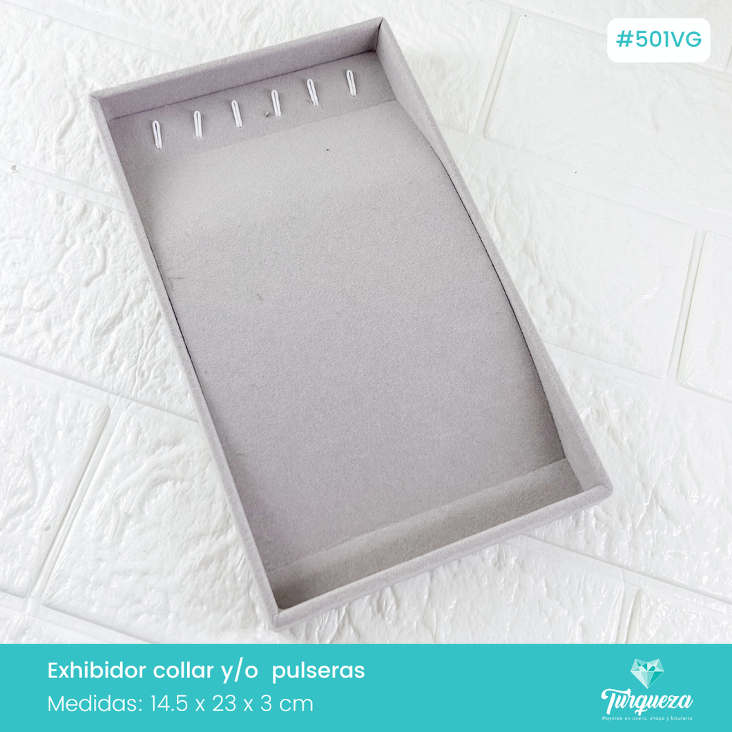 Exhibidor Charola Para Collares/Pulseras Tela Terciopelo Gris