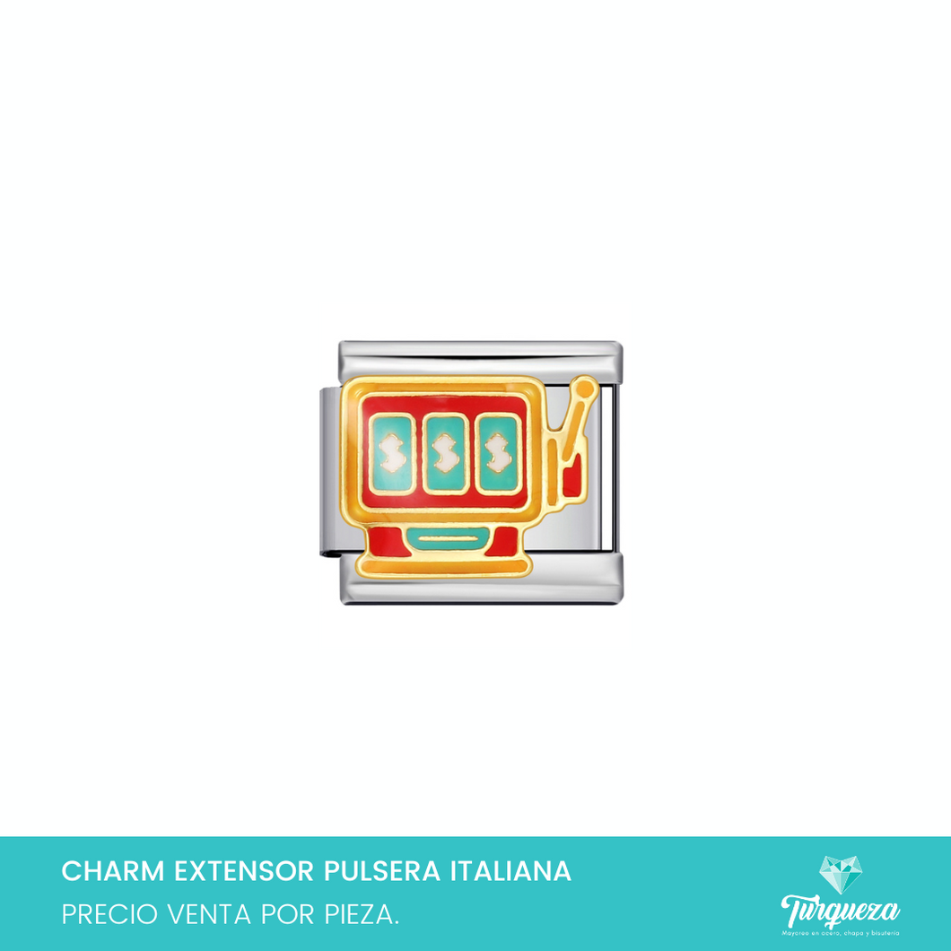 Dije Charm Maquina Casino para Pulsera Tipo Italiana Plateado Acero Inoxidable