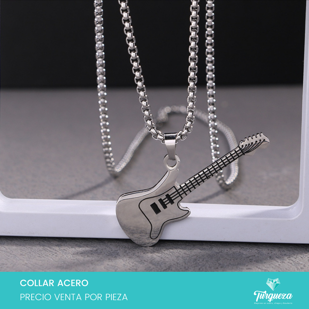 Collar Guitarra Acero Inoxidable