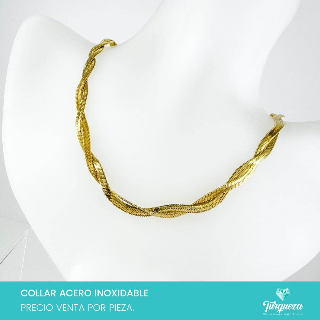 Cadena Choker Planchada Doble Dorada (43cm-7mm) Acero Inoxidable