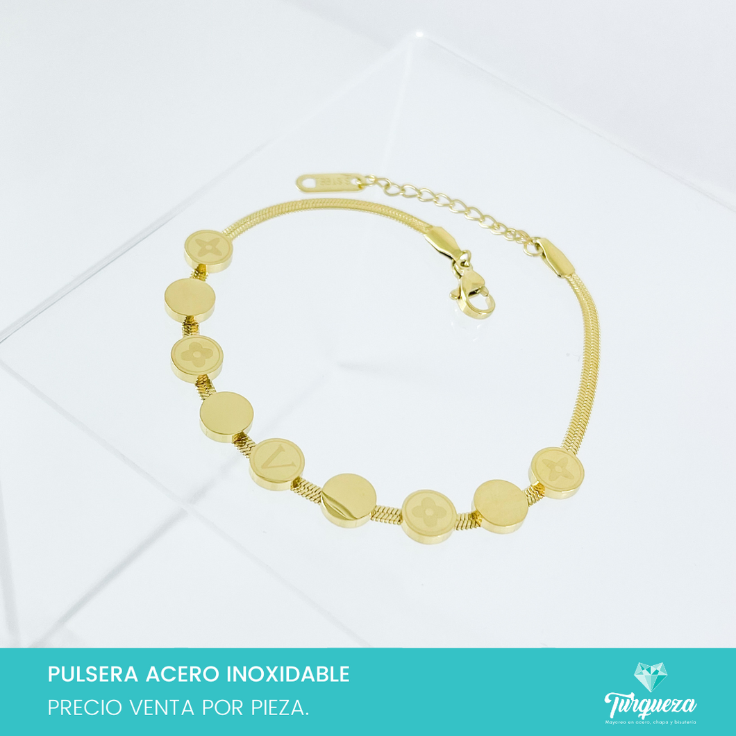 Pulsera Planchada Charms Dorado (22cm-4mm) Acero Inoxidable