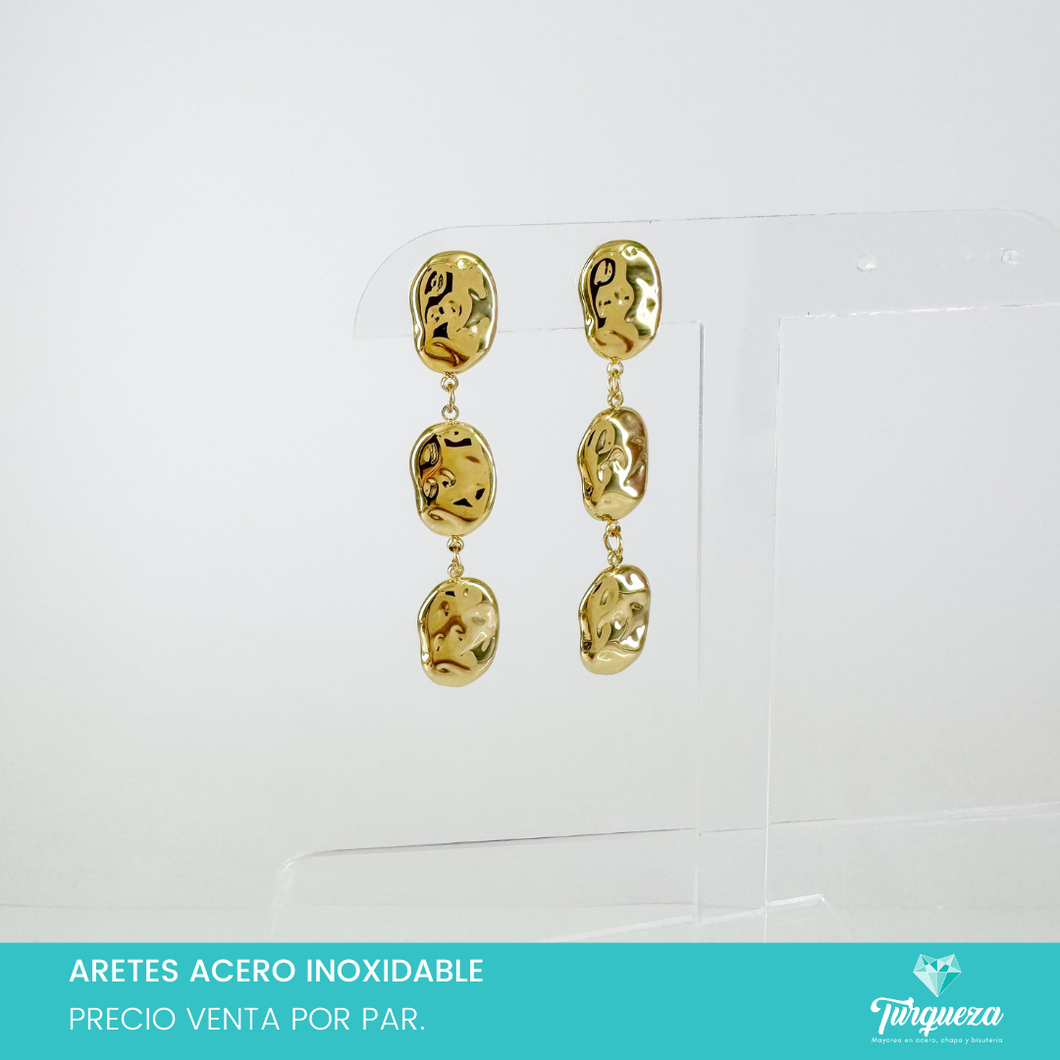 Arete Triple Colgante Dorado 5cm Acero Inoxidable