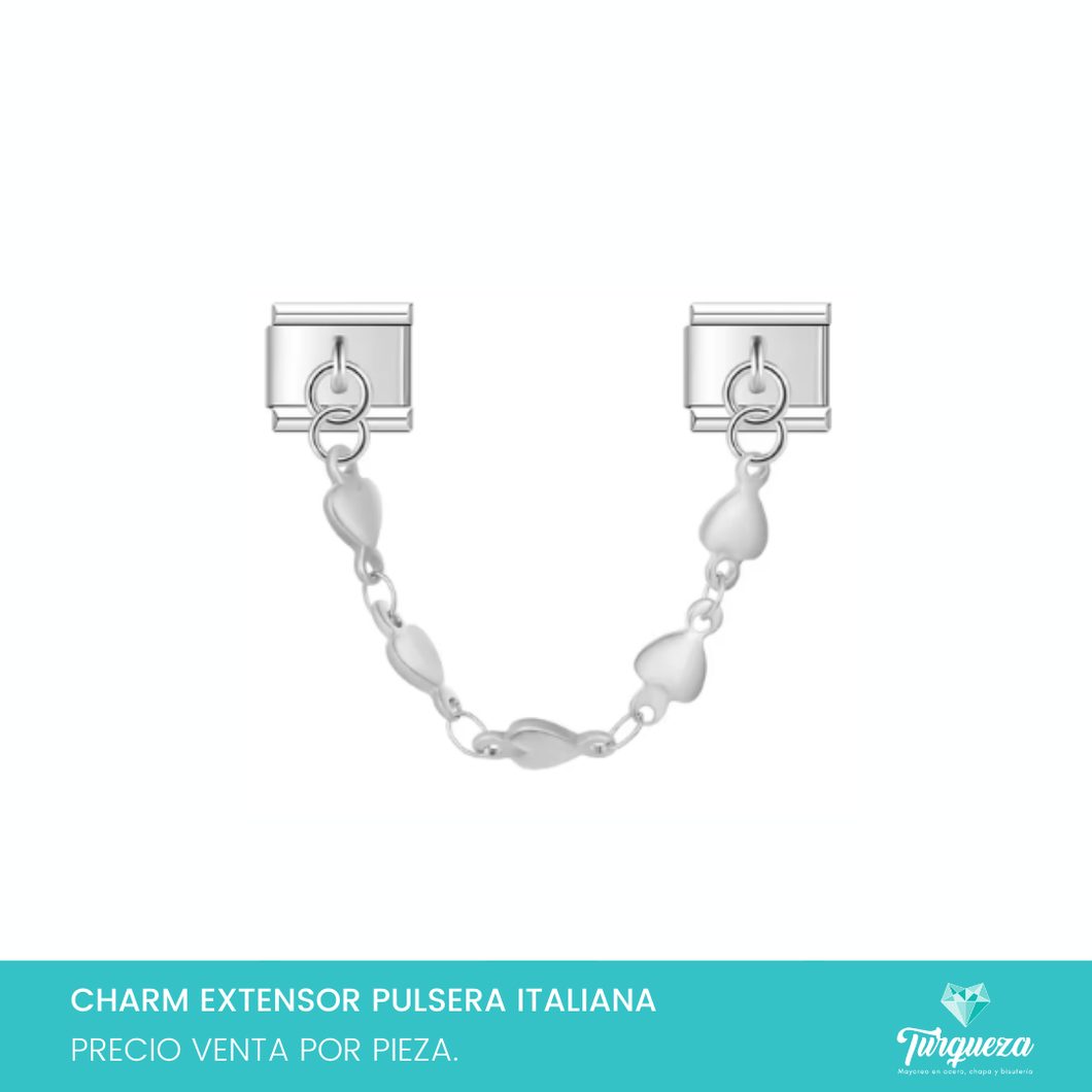 Dije Charm Doble con Cadena Colgante Corazones para Pulsera Tipo Italiana Plateado Acero Inoxidable