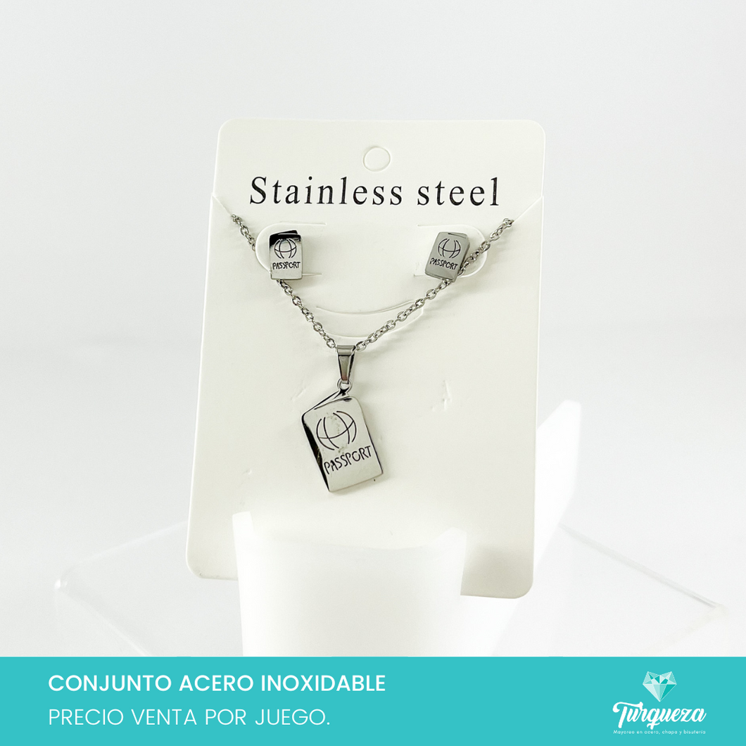 Conjunto Pasa Porte Plateado Acero Inoxidable