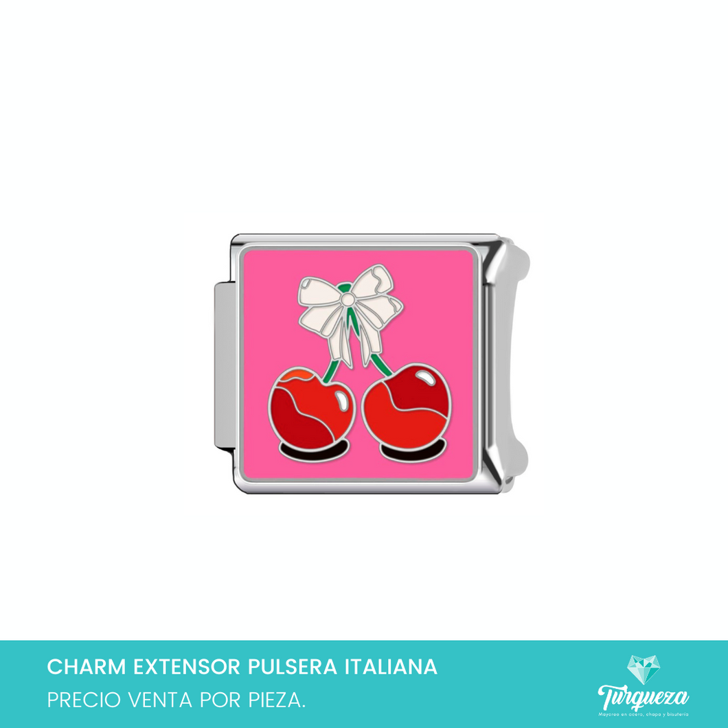 Dije Charm Cerezas para Pulsera Tipo Italiana Plateado Acero Inoxidable