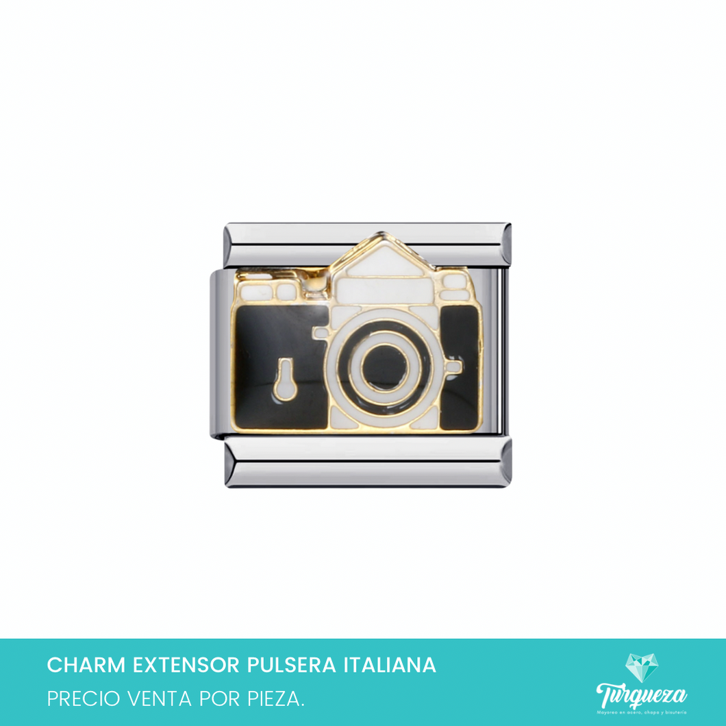 Dije Charm Camara para Pulsera Tipo Italiana Plateado Acero Inoxidable