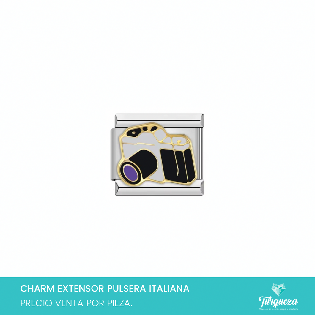 Dije Charm Camara para Pulsera Tipo Italiana Plateado Acero Inoxidable