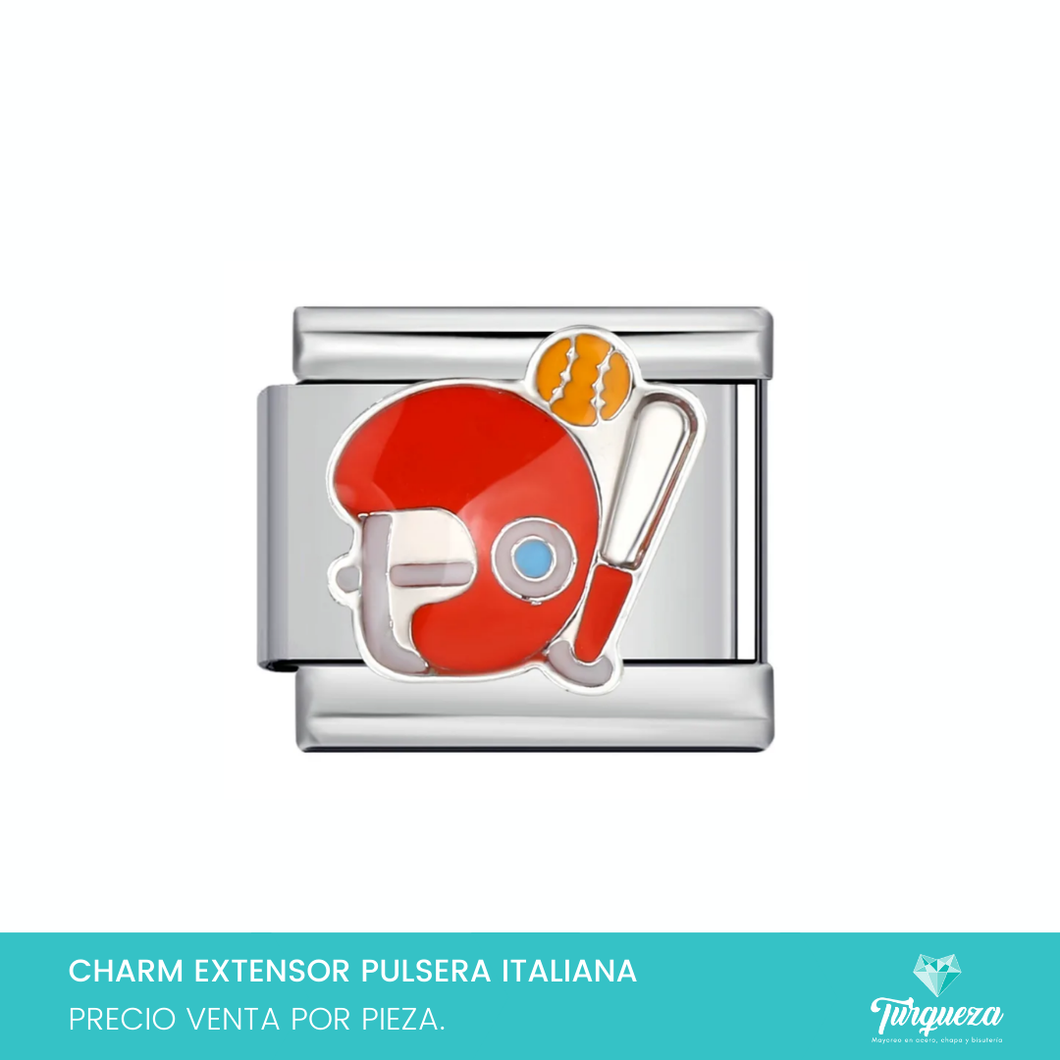 Dije Charm Baseball para Pulsera Tipo Italiana Plateado Acero Inoxidable