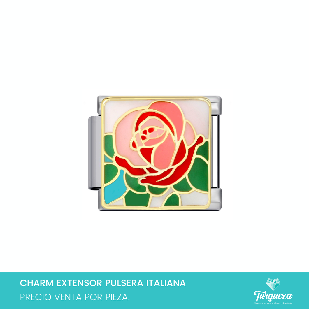 Dije Charm Flor para Pulsera Tipo Italiana Plateado Acero Inoxidable