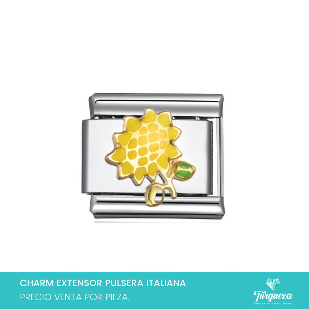 Dije Charm Flor Girasol para Pulsera Tipo Italiana Plateado Acero Inoxidable