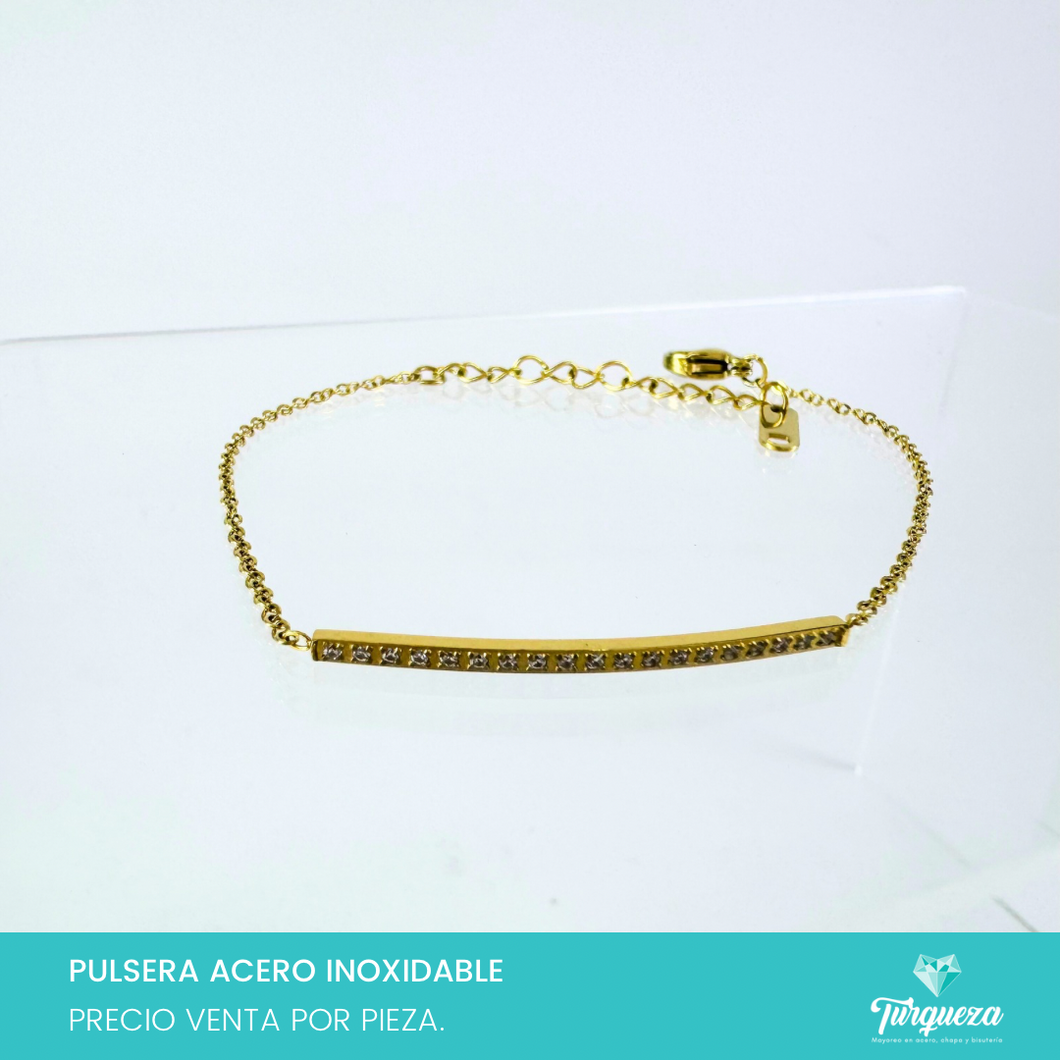 Pulsera Zirconias Dorada Acero Inoxidable