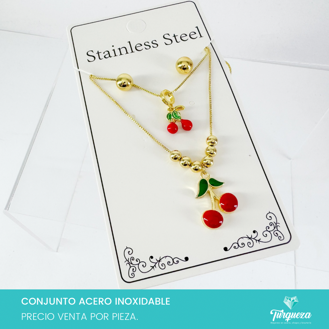 Conjunto Cerezas Dorado Acero Inoxidable