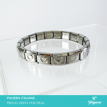 Cargar imagen en el visor de la galería, Pulsera Tipo Italiana Corazones (18 charms 8mm x 1cm) Acero Inoxidable
