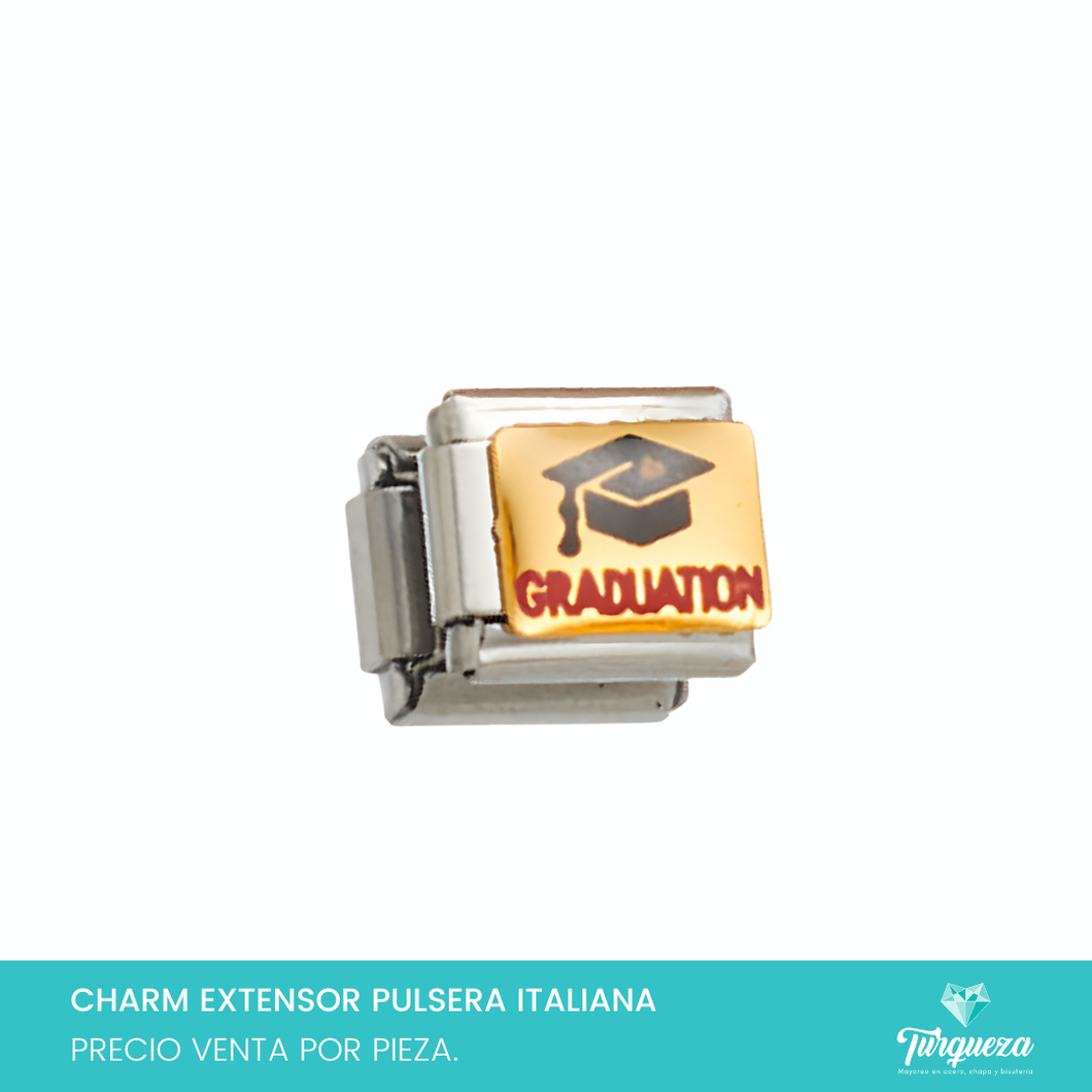 Dije Charm Graduacion para Pulsera Tipo Italiana Plateado Acero Inoxidable