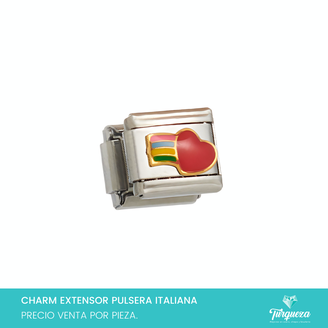 Dije Charm Corazon Arcoiris para Pulsera Tipo Italiana Acero Inoxidable