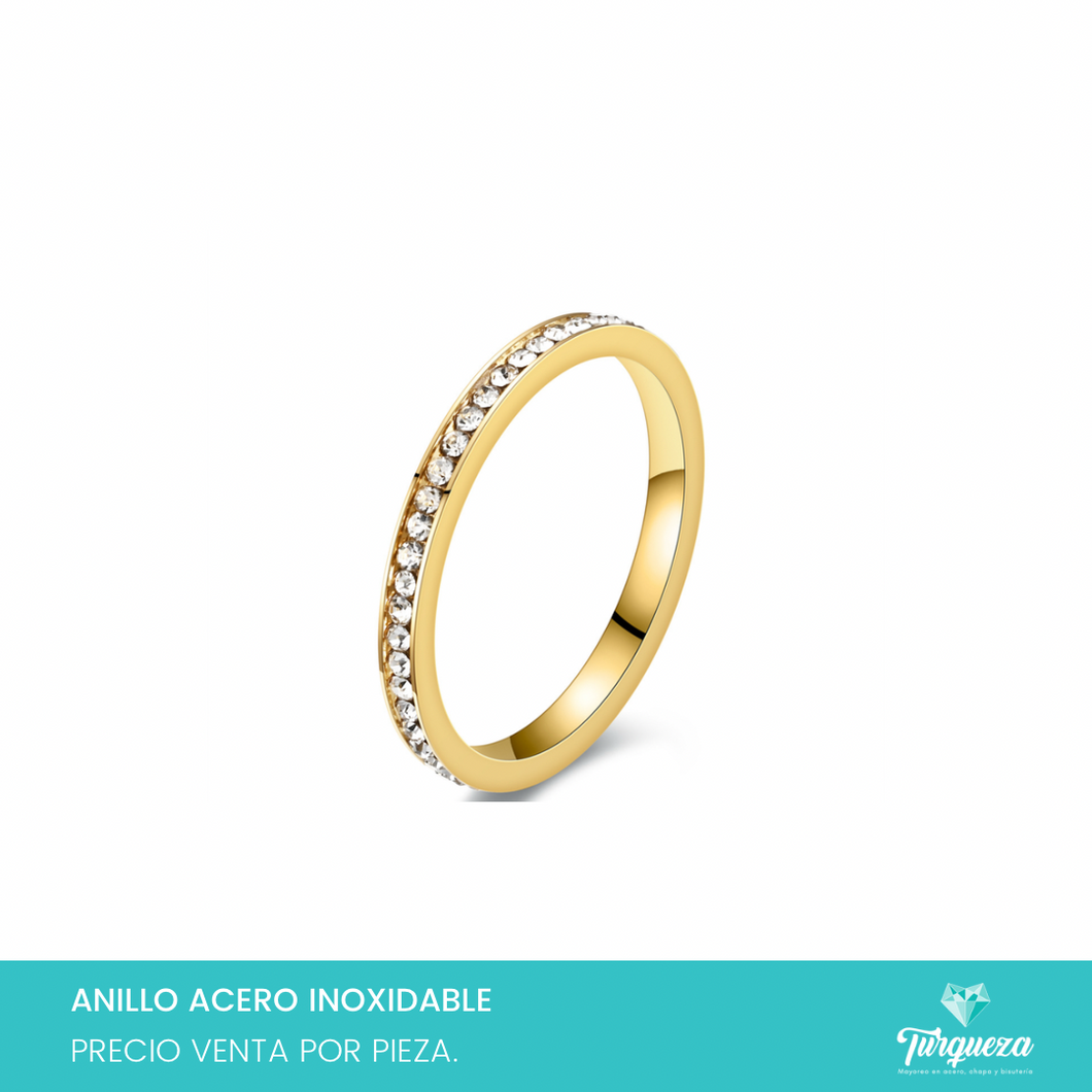 Anillo Churumbela Zirconias Dorado Acero Inoxidable