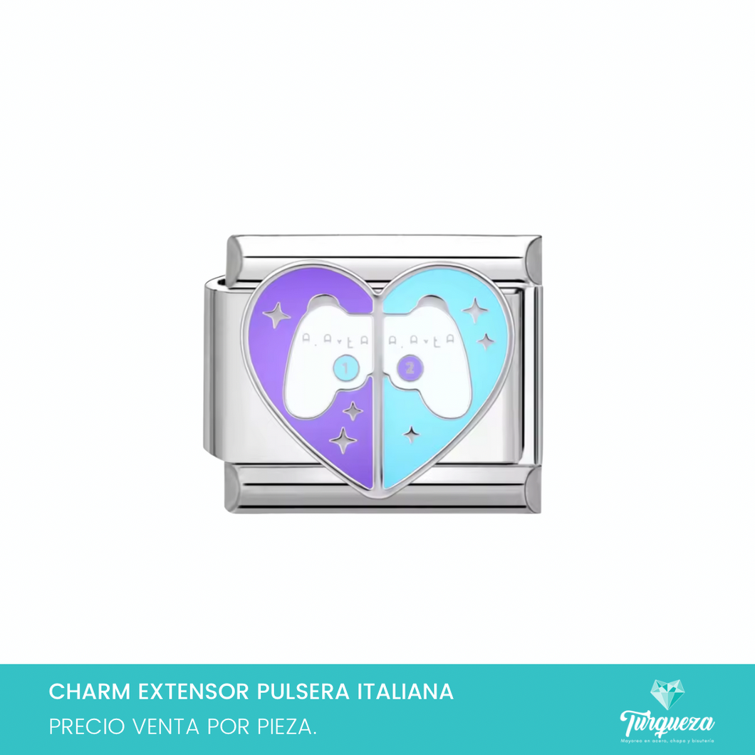 Dije Charm Control Corazon para Pulsera Tipo Italiana Plateado Acero Inoxidable