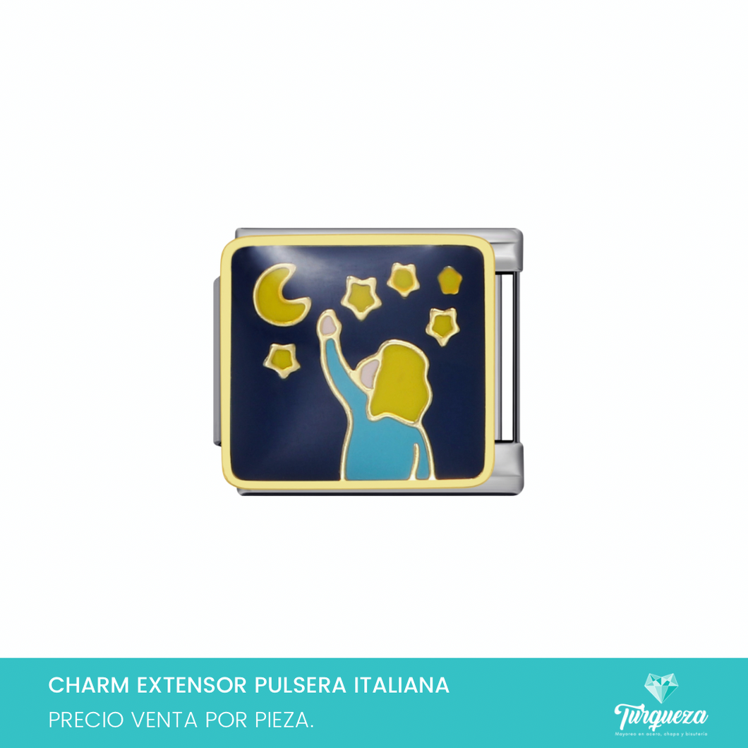 Dije Charm Noche para Pulsera Tipo Italiana Platedo Acero Inoxidable