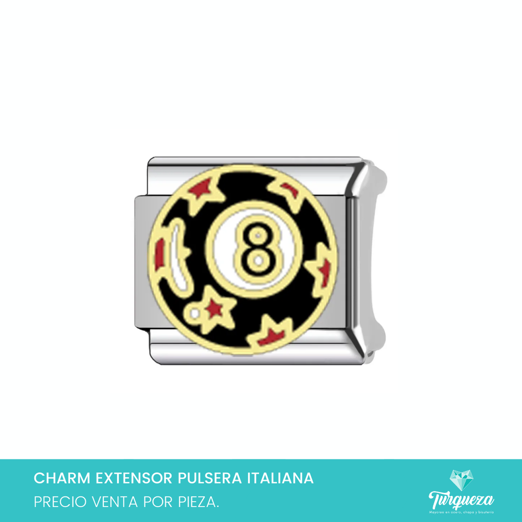 Dije Charm Bola 8 para Pulsera Tipo Italiana Plateado Acero Inoxidable