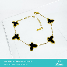 Cargar imagen en el visor de la galería, Pulsera Dupe Vc Mariposa Negra Doble Cara Dorada Acero Inoxidable
