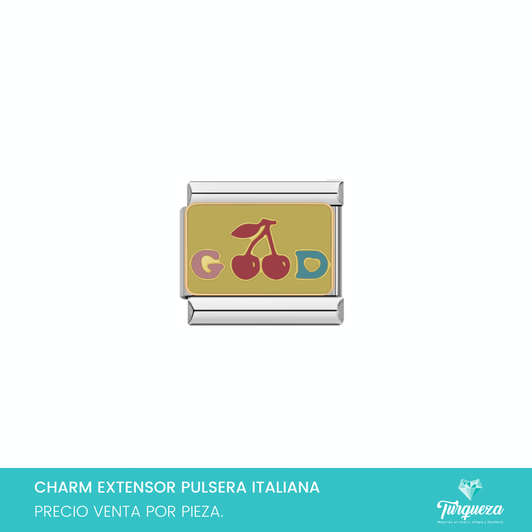 Dije Charm Cerezas Good para Pulsera Tipo Italiana Plateado Acero Inoxidable