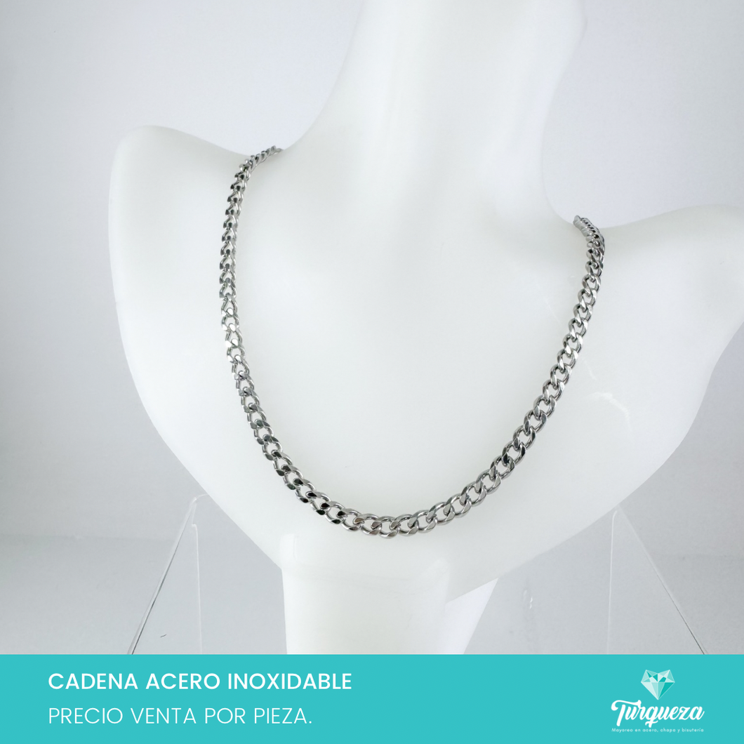 Cadena Cubana Plateado (60cm-5mm) Acero Inoxidable