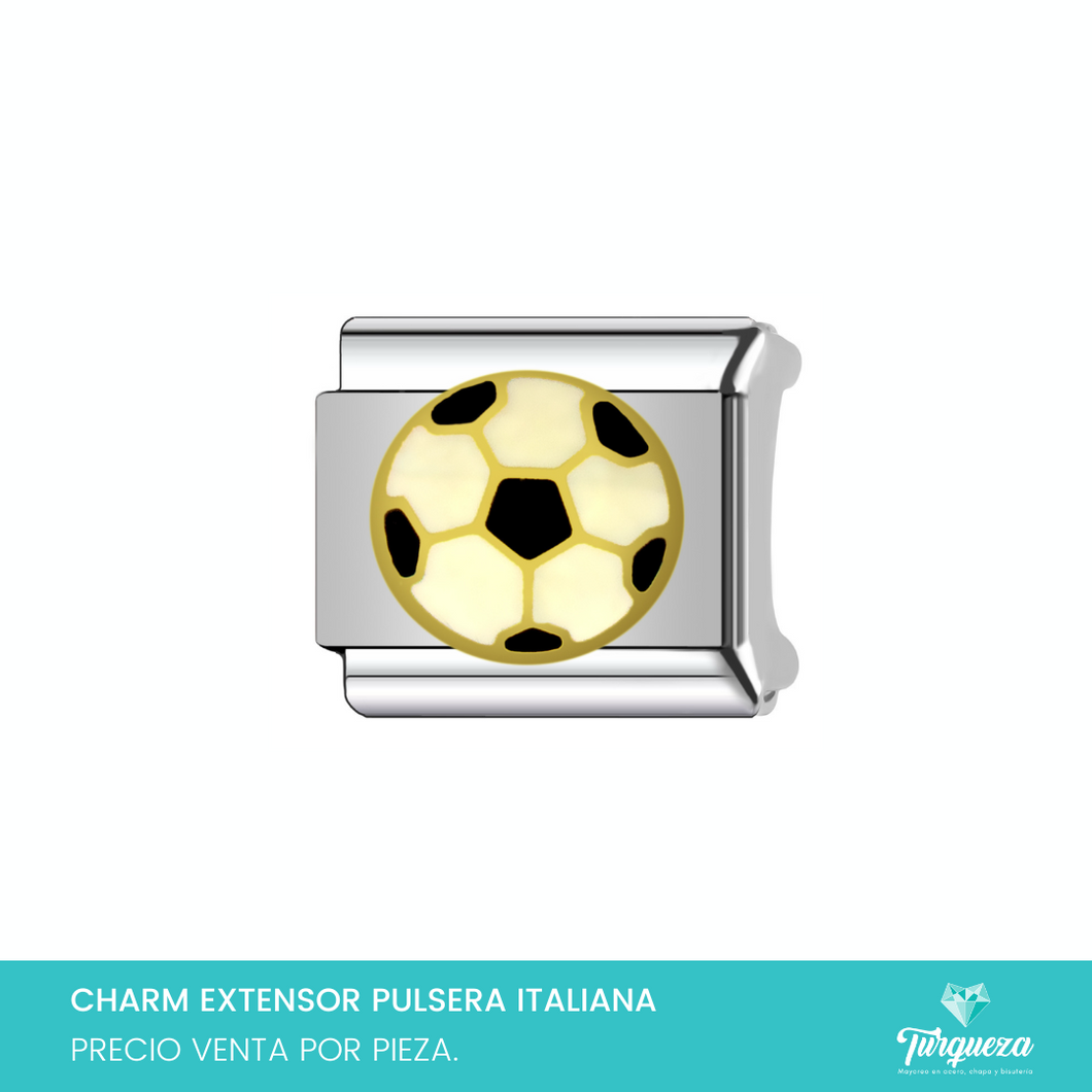 Dije Charm Balon Futbol para Pulsera Tipo Italiana Plateado Acero Inoxidable