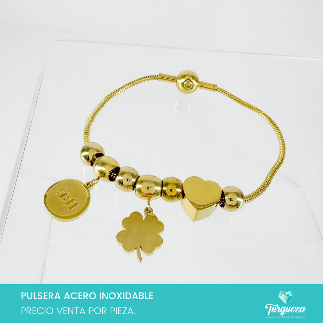 Pulsera Tubular Charms colgantes Dorado Acero Inoxidable