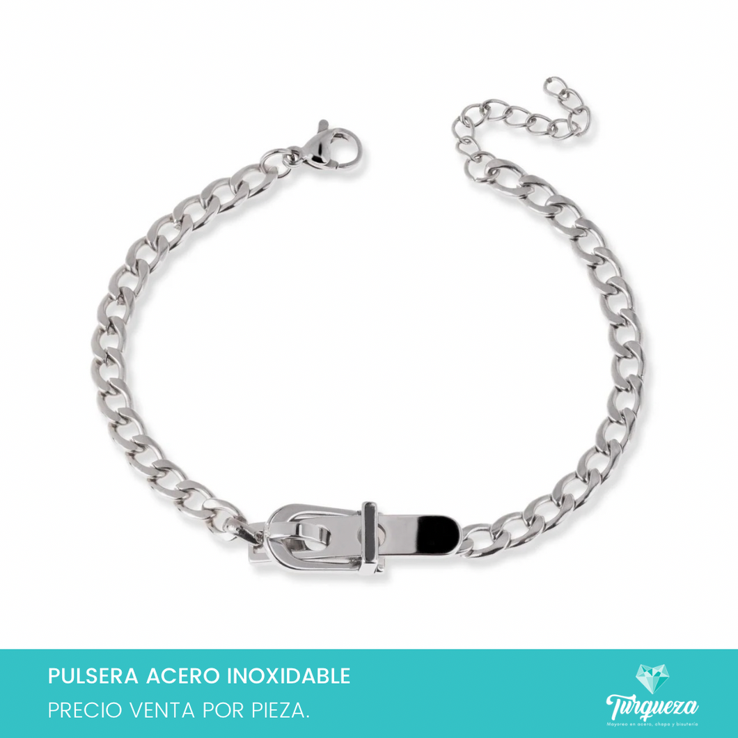 Pulsera Hebilla Plateado Acero Inoxidable