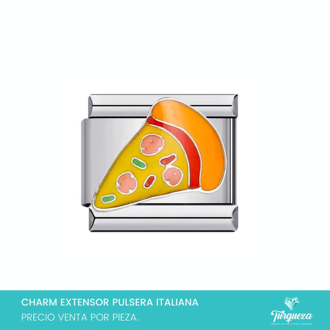 Dije Charm Pizza para Pulsera Tipo Italiana Plateado Acero Inoxidable
