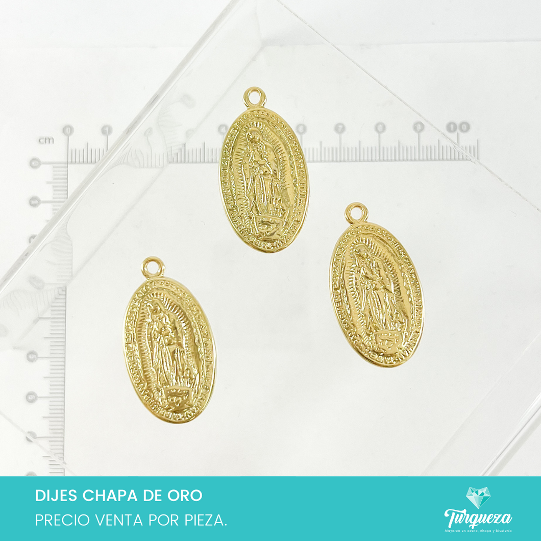 Dije Virgen de Guadalupe Ovalado  3.5 x 2 cm Chapa de Oro