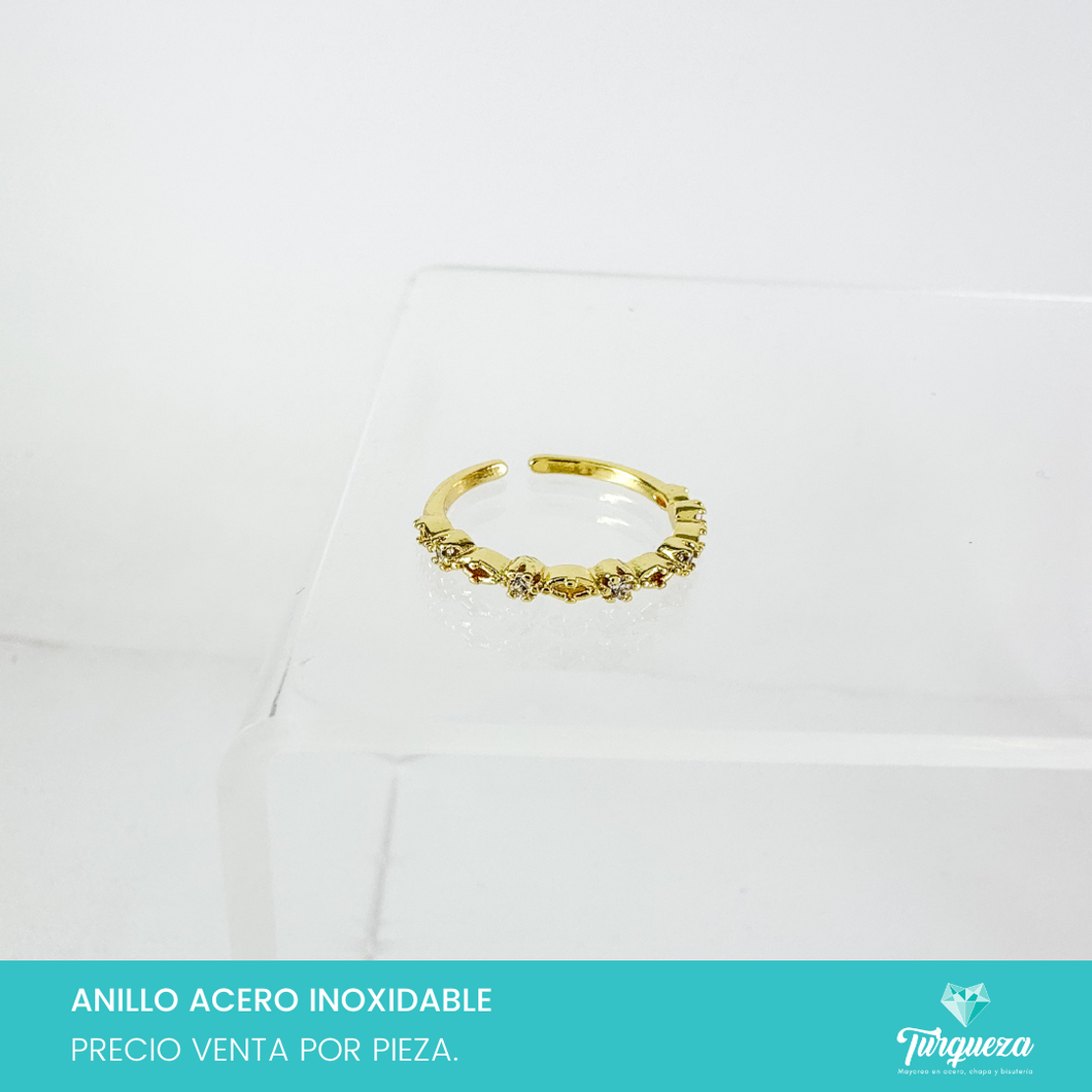 Anillo Zirconias Ajustable Dorado Acero Inoxidable