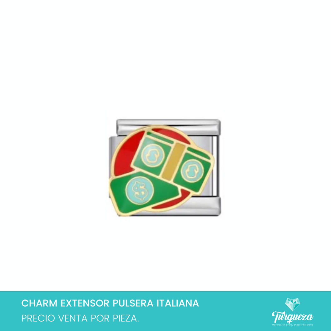 Dije Charm Dinero para Pulsera Tipo Italiana Plateado Acero Inoxidable