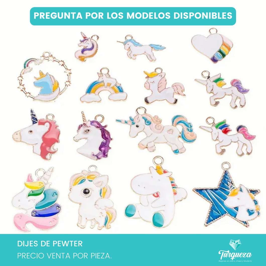 Dije Unicornio Varios Diseños Dorado Pewter