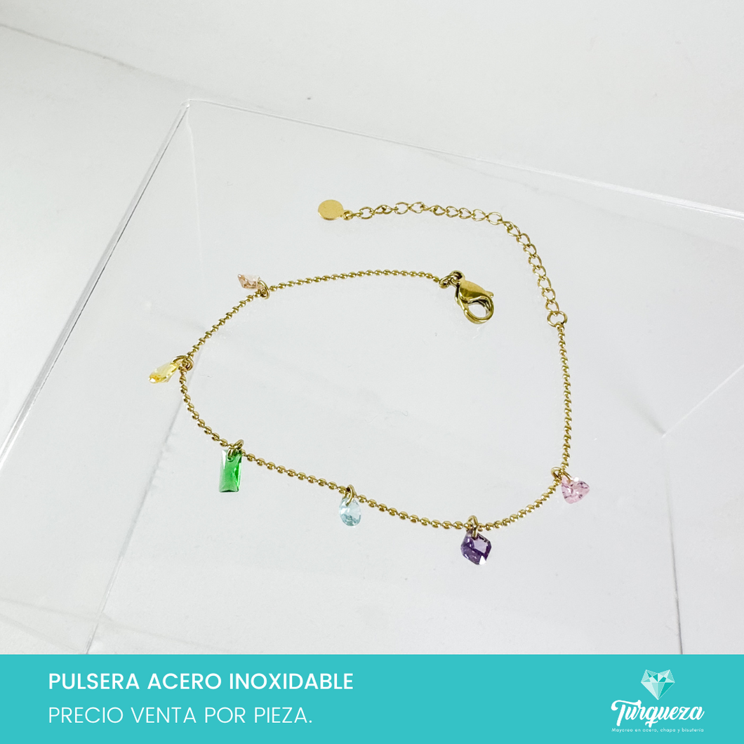 Pulsera Zirconias Colores Dorada Acero Inoxidable