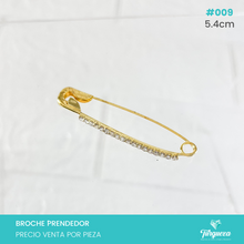 Cargar imagen en el visor de la galería, Broche Prendedor Dorado con Zirconias (5.4cm) #009
