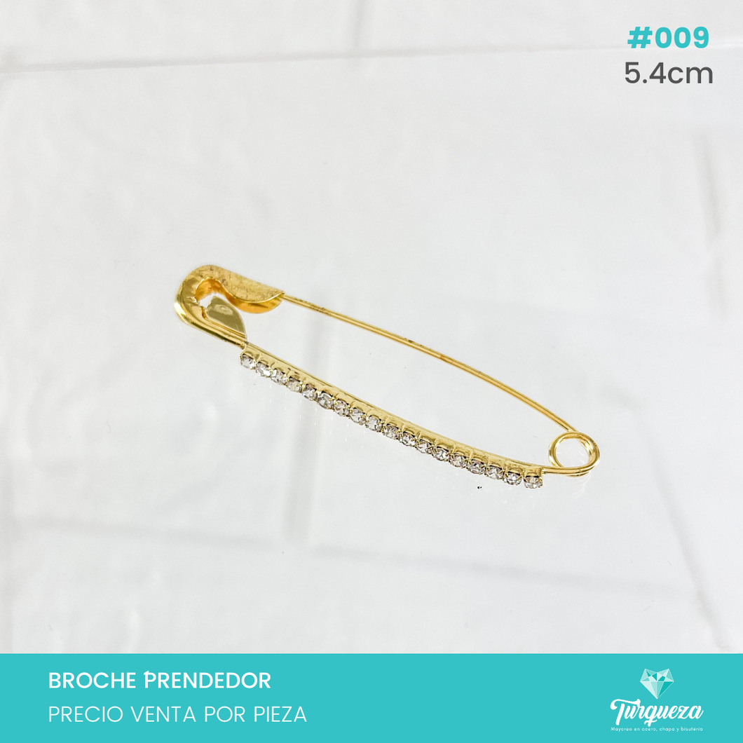 Broche Prendedor Dorado con Zirconias (5.4cm) #009