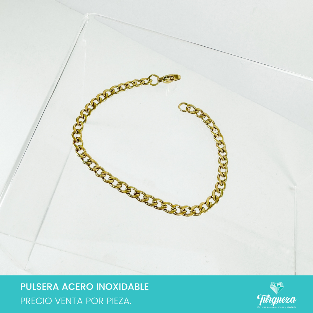 Pulsera Cubana Dorada (16cm-4mm) Acero Inoxidable