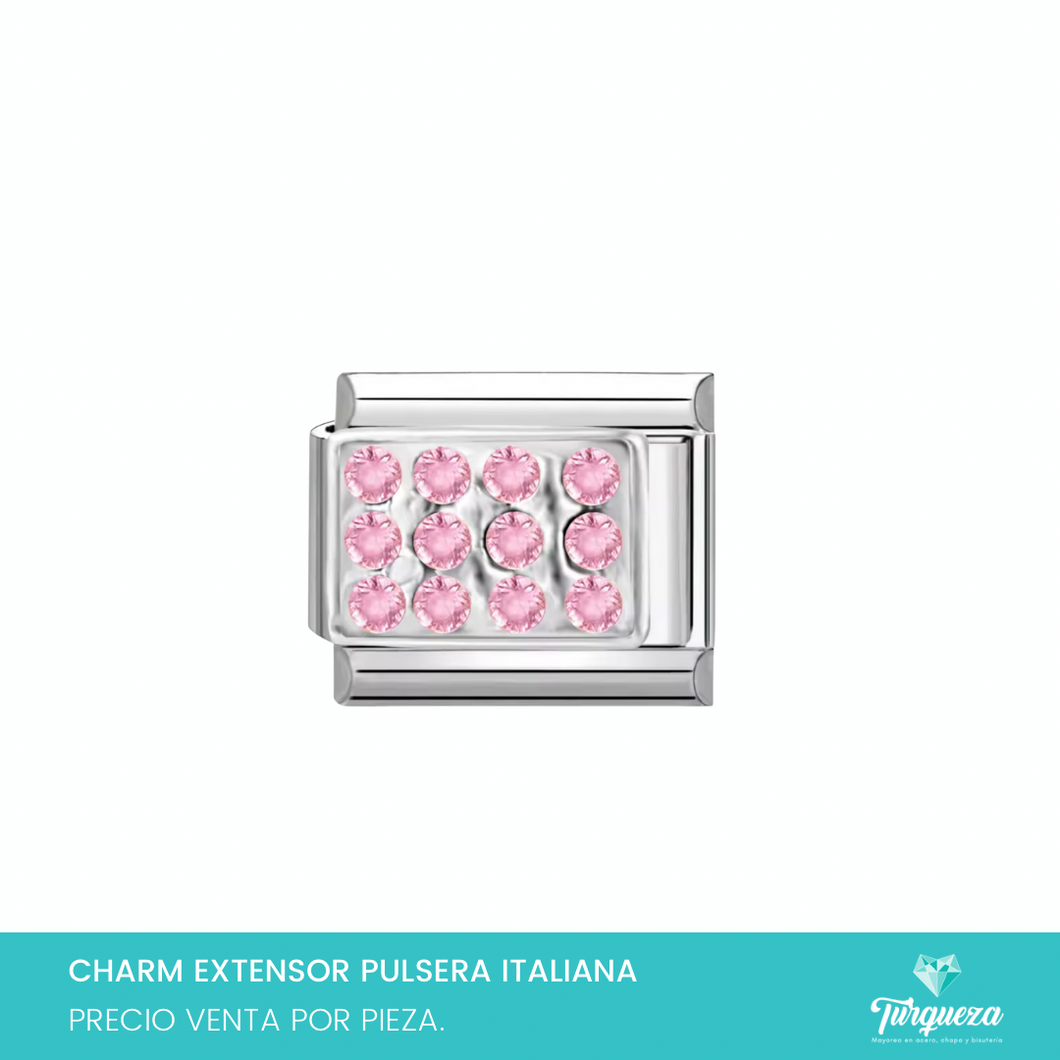 Dije Charm Zirconias Rosas para Pulsera Tipo Italiana Plateado Acero Inoxidable