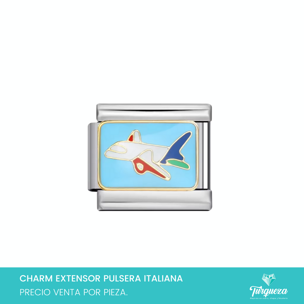 Dije Charm Avion para Pulsera Tipo Italiana Acero Inoxidable
