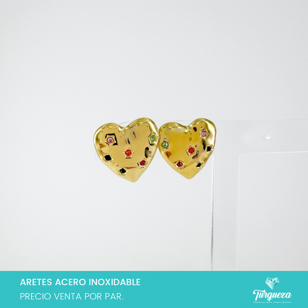 Arete Corazon Zirconias Dorado 2cm Acero Inoxidable