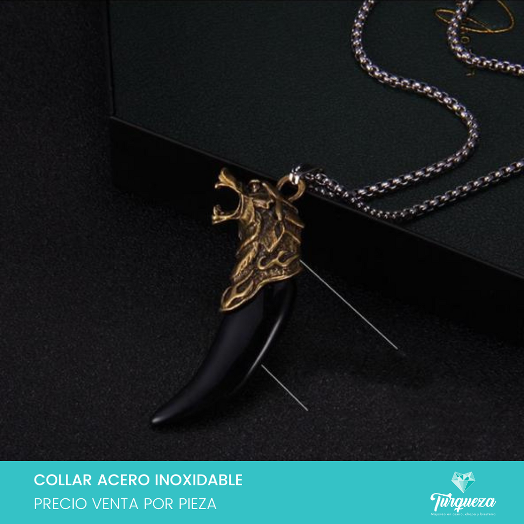 Collar Lobo Colmill Negro Acero Inoxidable