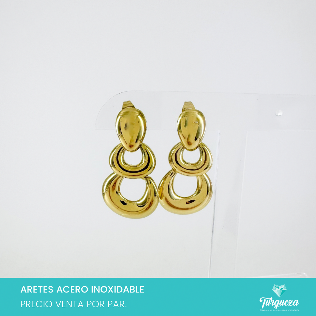 Arete Triple Colgante Dorado 4cm Acero Inoxidable