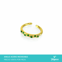 Cargar imagen en el visor de la galería, Anillo Zirconias Verdes Dorado Acero Inoxidable

