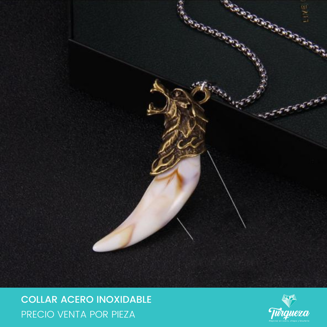 Collar Lobo Colmill Blanco Acero Inoxidable
