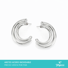 Cargar imagen en el visor de la galería, Arete Plateado (3cm) Acero Inoxidable
