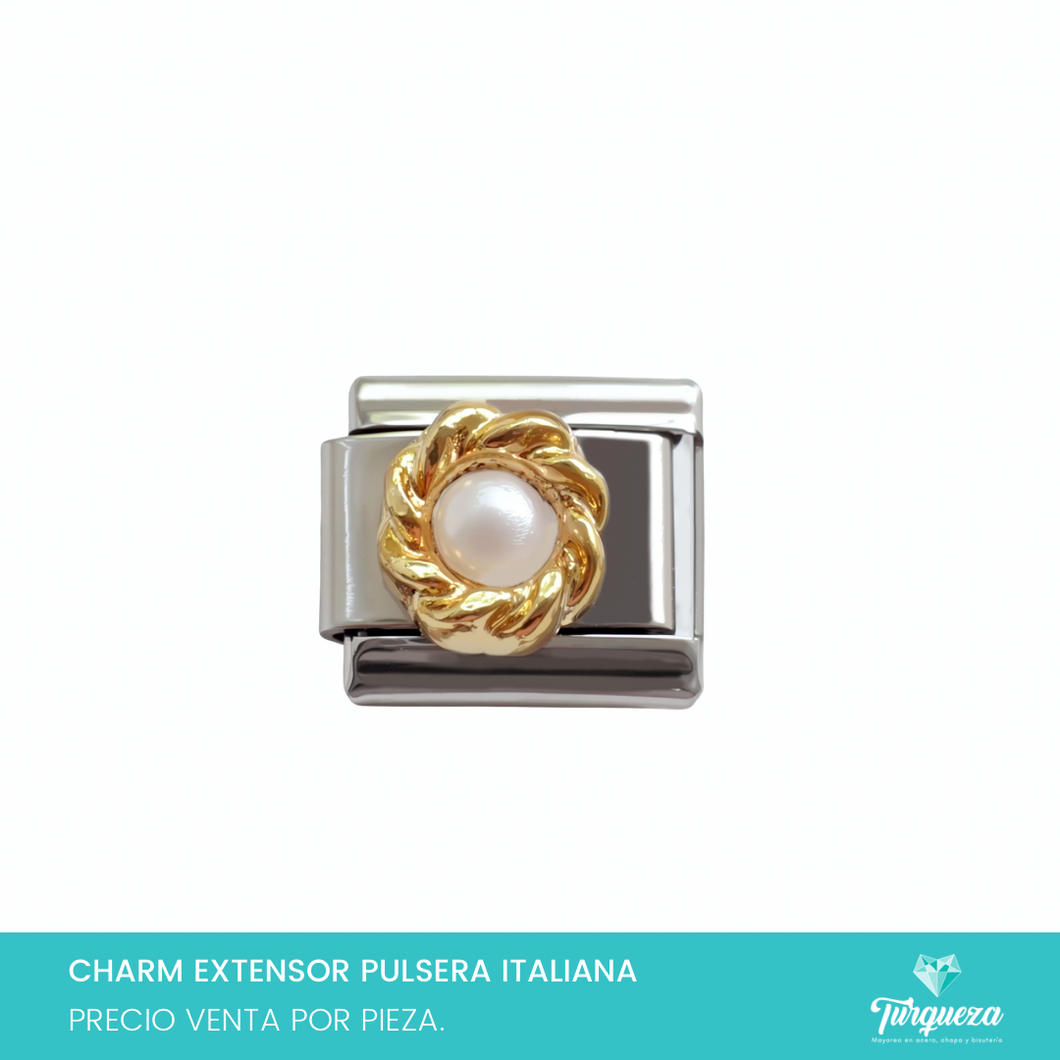 Dije Charm Perlita para Pulsera Tipo Italiana Acero Inoxidable